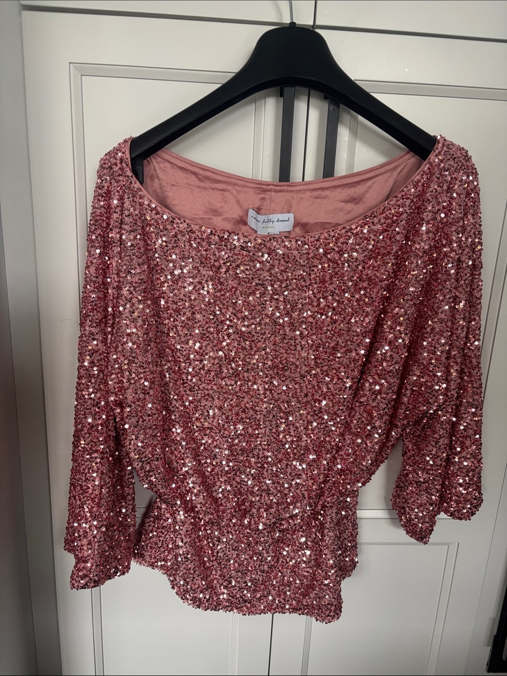 Never Fully Dressed Rose Pink Sequin Boatneck Top